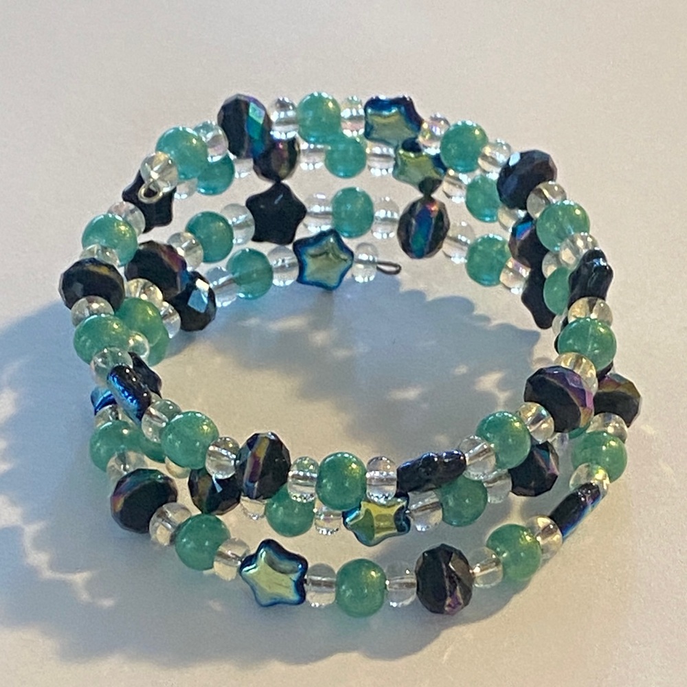 Crystal Handmade Turquoise & Blue Glass Beaded Coil Bracelet